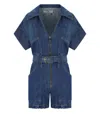 Elisabetta Franchi Mc Short Denim Monkey With Belt Detail