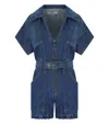 Elisabetta Franchi Mc Short Denim Monkey With Belt Detail