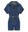 Elisabetta Franchi Denim Suit With V-neck And Belt In Blue