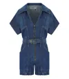 Elisabetta Franchi Short Denim Jumpsuit With Belt In Blue