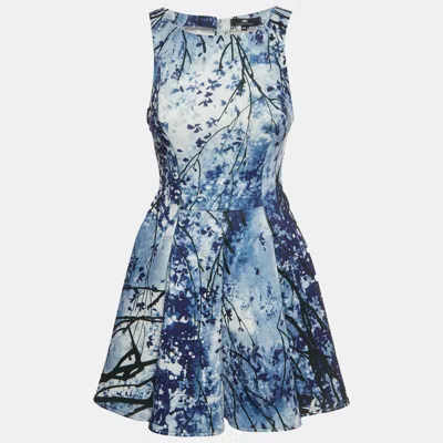 Elisabetta Franchi Blue Floral Print Neoprene Flared Mini Dress