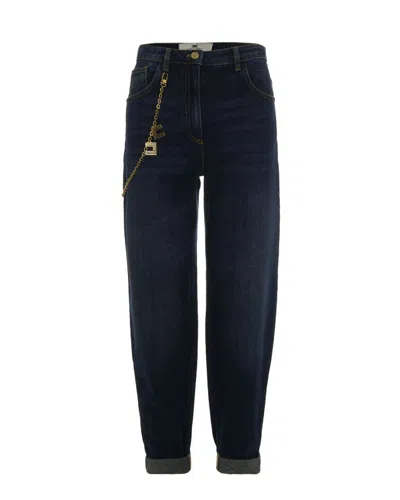 ELISABETTA FRANCHI BLUE JEANS WITH JEWEL CHAIN DETAIL