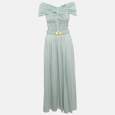 Pre-owned Elisabetta Franchi Blue Jersey Ruche Detail Maxi Dress M