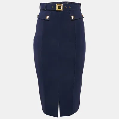 Pre-owned Elisabetta Franchi Blue Jersey Studded Pencil Skirt S