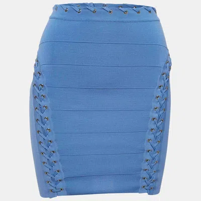 Elisabetta Franchi Blue Knit Lace And Eyelets Detailed Mini Skirt