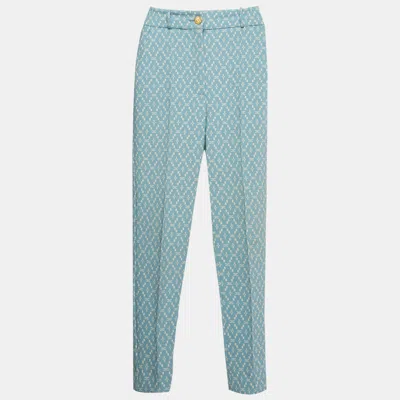 Pre-owned Elisabetta Franchi Blue Logo Printed Crepe Pants S