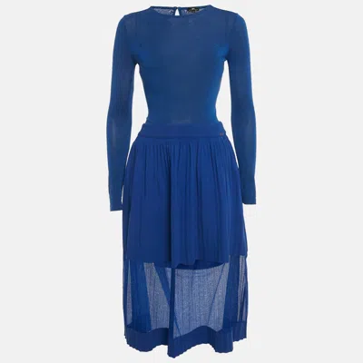 Pre-owned Elisabetta Franchi Blue Lurex Knit Body Suit & Skirt Set M