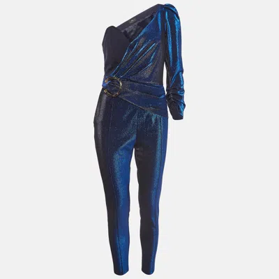 Pre-owned Elisabetta Franchi Blue Lurex Knit One Shoulder Jumpsuit M