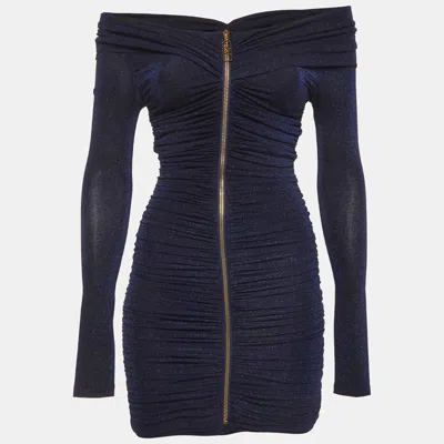 Elisabetta Franchi Blue Metallic Jersey Knit Cocktail Mini Dress