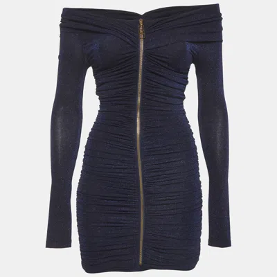 Pre-owned Elisabetta Franchi Blue Metallic Jersey Knit Cocktail Mini Dress S