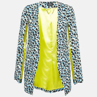 Pre-owned Elisabetta Franchi Blue Printed Jersey Cape Sleeve Open Front Jacket S