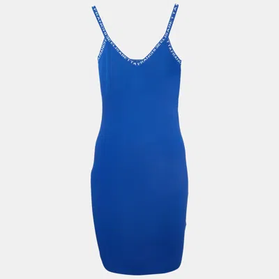 Pre-owned Elisabetta Franchi Blue Rib Knit Mini Dress M