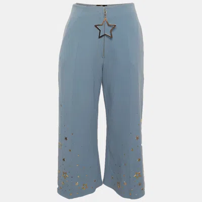 Pre-owned Elisabetta Franchi Blue Stretch Cotton Wide Leg Culottes S