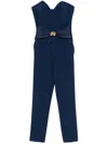 Elisabetta Franchi Flowing Crepe Jumpsuit With Macro Blue Bow