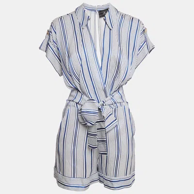Pre-owned Elisabetta Franchi Blue Stripe Crepe Belted Playsuit S