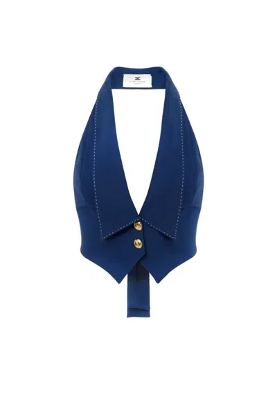Elisabetta Franchi Blue Tailored Coat With Distinguished V-neckline