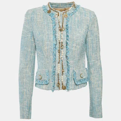 Pre-owned Elisabetta Franchi Blue Tweed Charms Embellished Jacket M