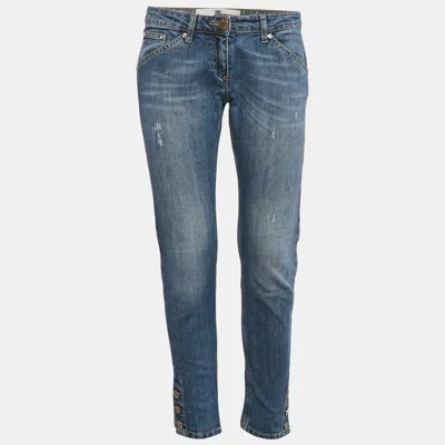 Pre-owned Elisabetta Franchi Blue Washed Denim Button Detail Jeans M Waist 29"