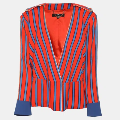 Pre-owned Elisabetta Franchi Blue/orange Stripe Stretch Crepe Blazer L