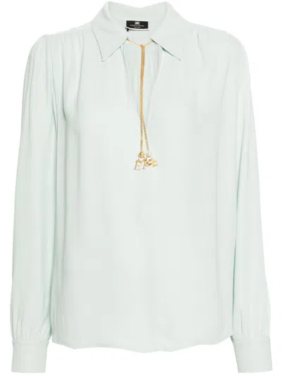 Elisabetta Franchi Georgette Blouse With Charms Necklace In White