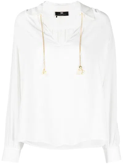 Elisabetta Franchi Logo-pendant Crepe-texture Shirt In White