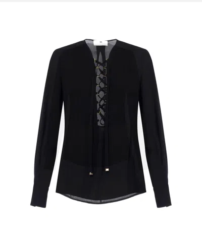 Elisabetta Franchi Blusa Nera In Georgette Con Lacci