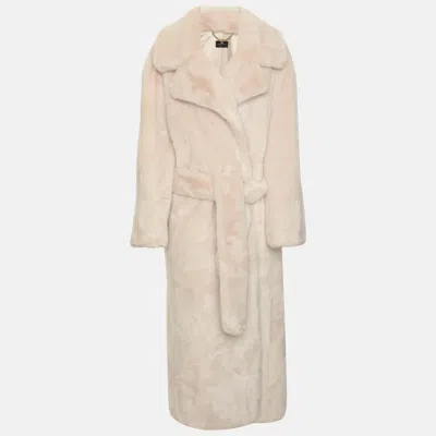 Pre-owned Elisabetta Franchi Blush Faux Fur Belted Coat S In Pink