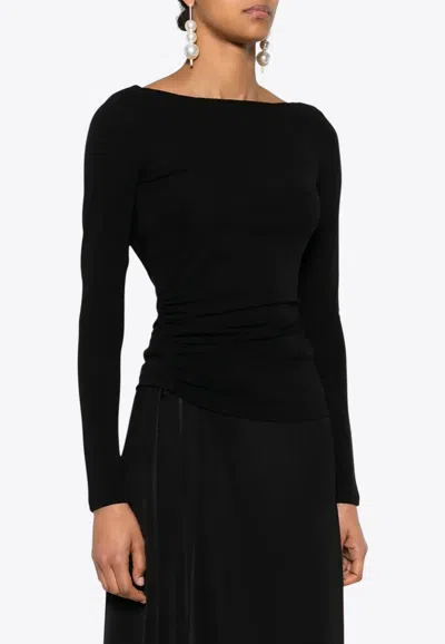 Elisabetta Franchi Boat-neck Long-sleeved Top In Black