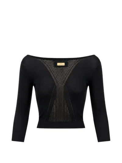Elisabetta Franchi Boat-neck Cropped Sweater In Black
