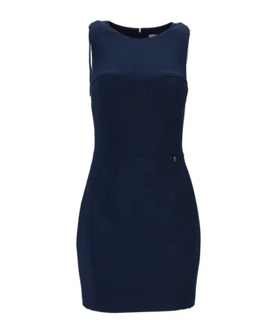 Elisabetta Franchi Bodice And Floral Charm Crêpe Dress In Blue
