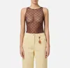 Elisabetta Franchi Bodysuit In Jacquard Tulle Fabric With Diamonds In Brown