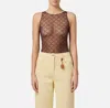 Elisabetta Franchi Bodysuit In Jacquard Tulle Fabric With Diamonds In Brown