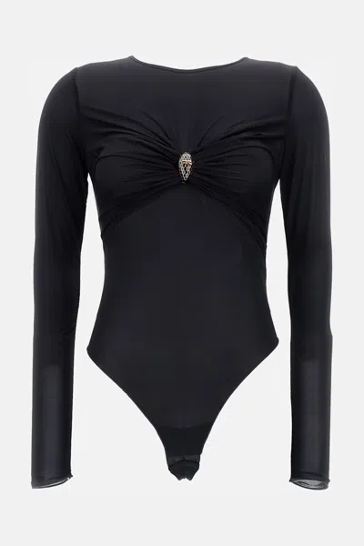 Elisabetta Franchi Embellished Long-sleeve Bodysuit In Black