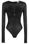Elisabetta Franchi Sheer Long Sleeve Bodysuit With Jewel Detail In Black