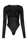 Elisabetta Franchi Black Crewneck Bodysuit With Knot Detail On The Front And Jewel Embellishment In Viscose Stretch Wom In Black
