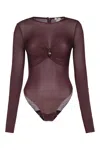 Elisabetta Franchi Sheer Long Sleeve Body With Jewel Embellishments In Burgundy
