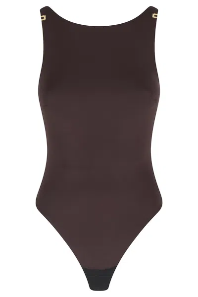 Elisabetta Franchi Sleeveless Bodysuit In Brown