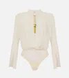 Elisabetta Franchi Bodysuit In Georgette Fabric With Jewel Details In Neutral