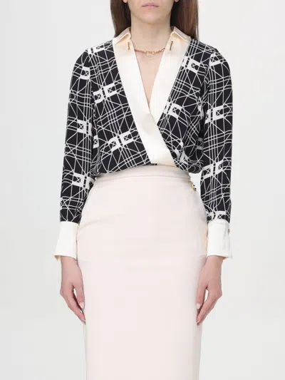 Elisabetta Franchi Logo-plaque Geometric-print Bodysuit In Multi
