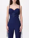 Elisabetta Franchi Corset Crepe Bodysuit With Criss-cross Laces In Blue