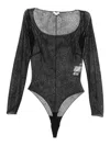 Elisabetta Franchi Sheer Black Bodysuit With Subtle Hexagonal Mesh In Gray