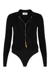 Elisabetta Franchi Body In Viscose And Silk Knit With Chain In Black