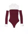 Elisabetta Franchi Collared Neck Long Sleeve Off-the-shoulder Top In Red