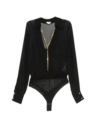 Elisabetta Franchi Camicia A Body Sheer Black Bodysuit