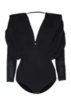 Elisabetta Franchi Draped V Neck Sheer Fabric Top In Black