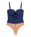 Elisabetta Franchi Corset Crepe Bodysuit With Criss-cross Laces In Blue
