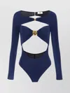 Elisabetta Franchi Bodysuit Cut-out Long Sleeve Stretch Top In Blue