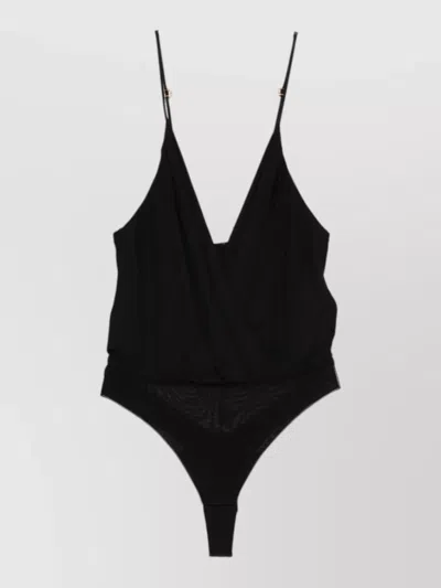 Elisabetta Franchi Bodysuit Deep V Neck Thong Straps Wrap In Black