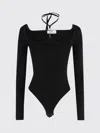 Elisabetta Franchi Bodysuit In Ribbed Knit Fabric With Openwork Details In Black