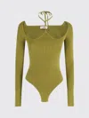Elisabetta Franchi Bodysuit In Ribbed Knit Fabric With Openwork Details In Green